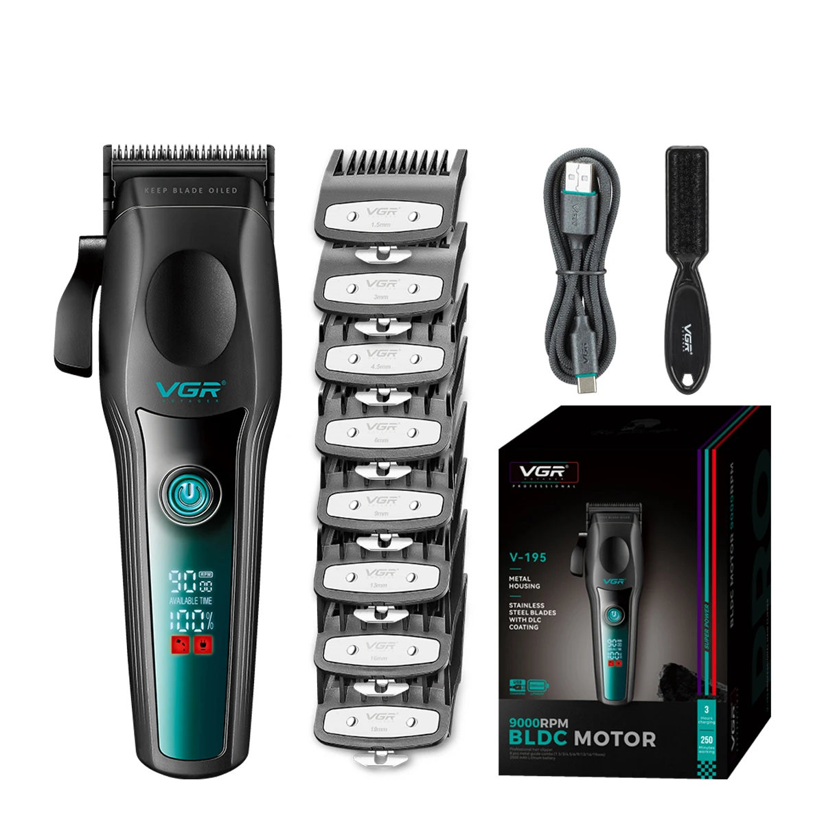 Professional High End Metal Series Hair Clipper – 2500mAh Titanium Alloy Precision Trimmer with Intelligent LCD Display