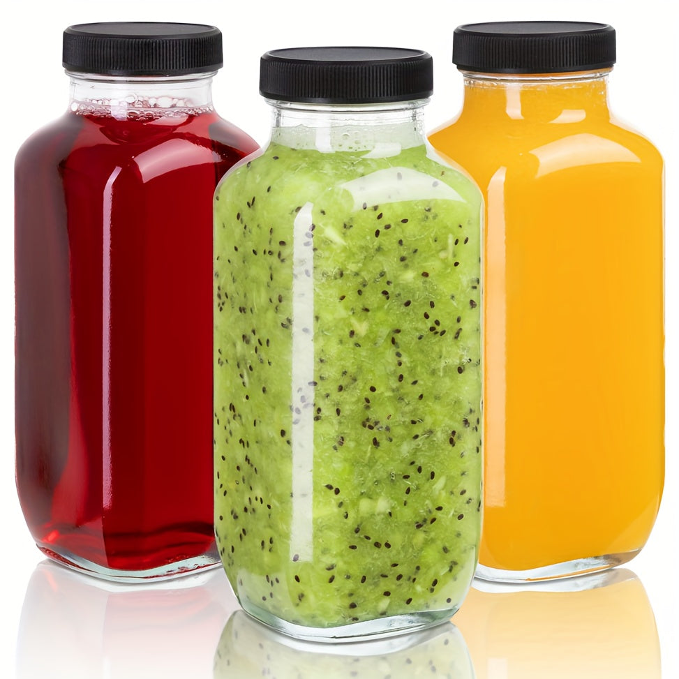 Glass Travel Juice Bottles 12 Pack 500ml Leak Proof BPA Free Lids by Snagg A Bottle