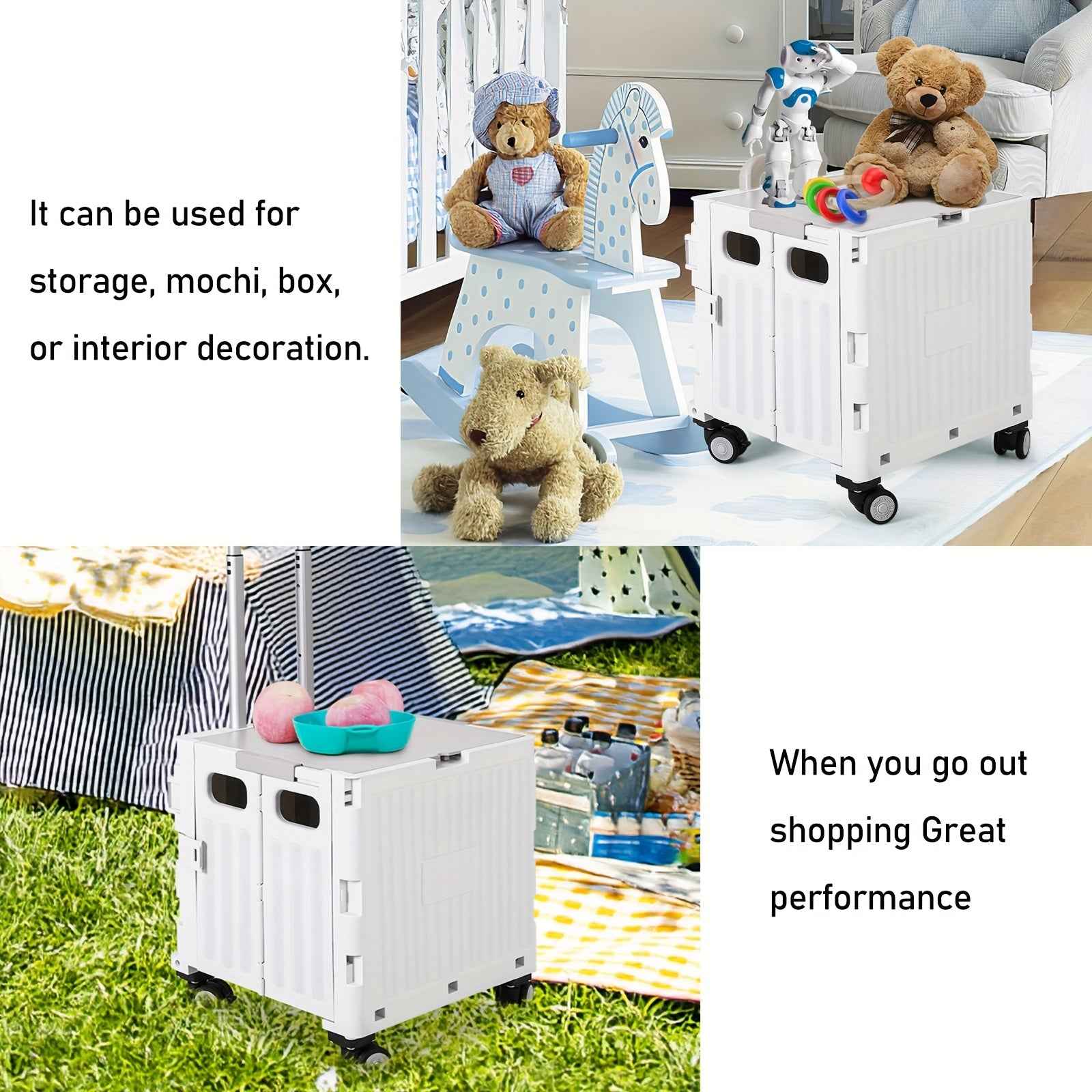 Portable Rolling Handcart with Lid & 360° Wheels Collapsible Tool Box & Shopping Trolley for Grocery, Office, Travel, and Luggage