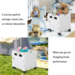 Portable Rolling Handcart with Lid & 360° Wheels Collapsible Tool Box & Shopping Trolley for Grocery, Office, Travel, and Luggage