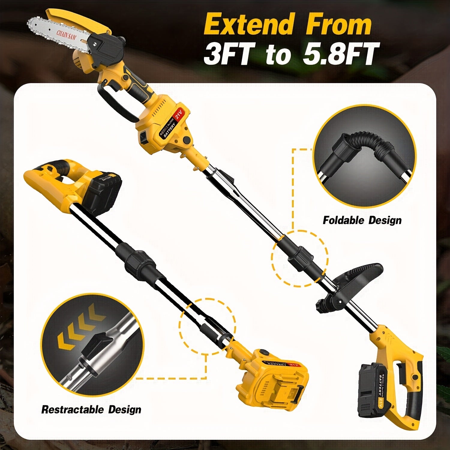 2-in-1 Cordless Pole Saw & Mini Chainsaw – 6”
