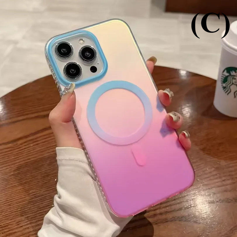 Laser Gradient MagSafe Shockproof Case – for iPhone 17 Series - C - Blue Pink / For ProMax - Phone Cases & Covers