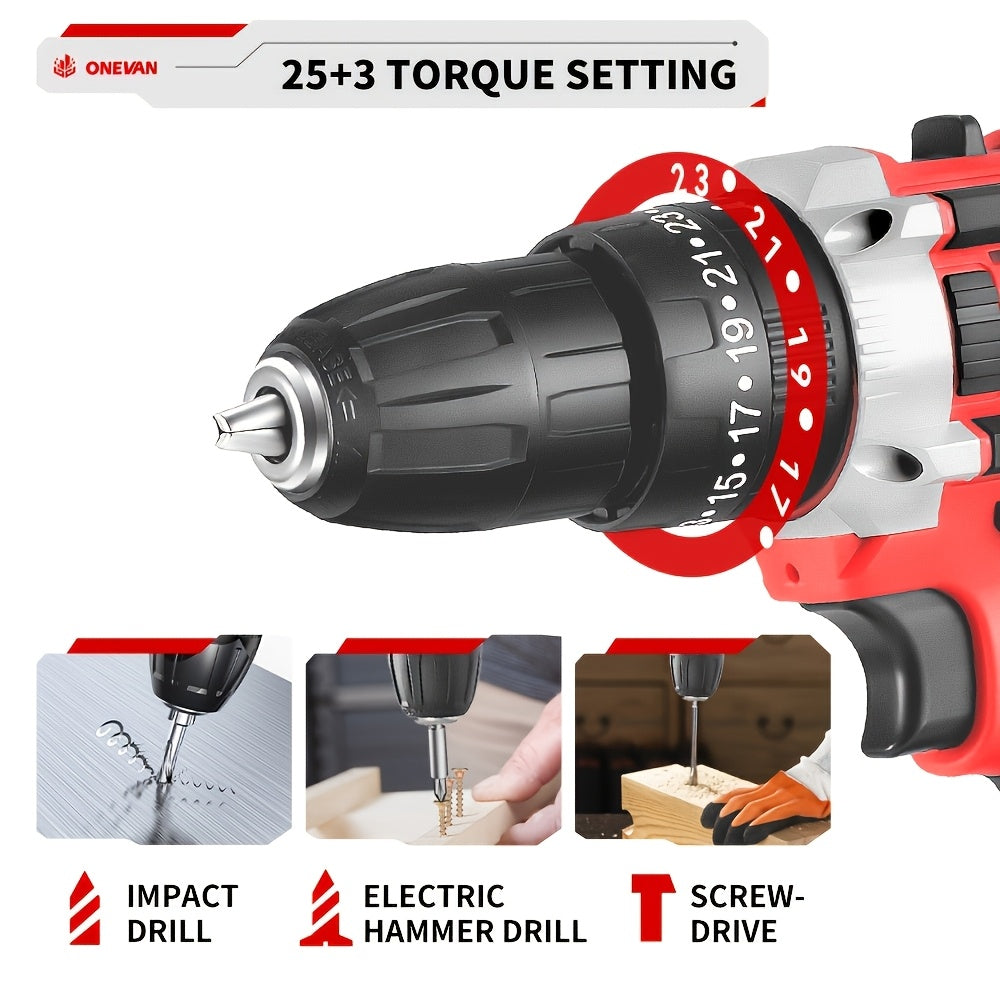 Cordless Electric Impact Drill Kit – 2 Batteries + Toolbox