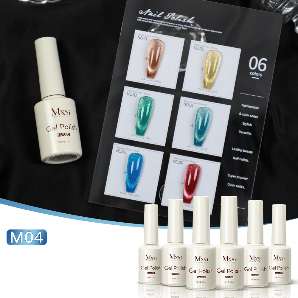 Professional 15ml Magnetic Crystal Cat Eye Gel Collection – 6 Piece High Pigment Red & Pink Reflective System