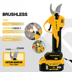 20V Brushless Cordless Electric Pruning Shears – 25mm Power Cutter for Garden & Tree Trimming - Dewalt 20 V Batteries