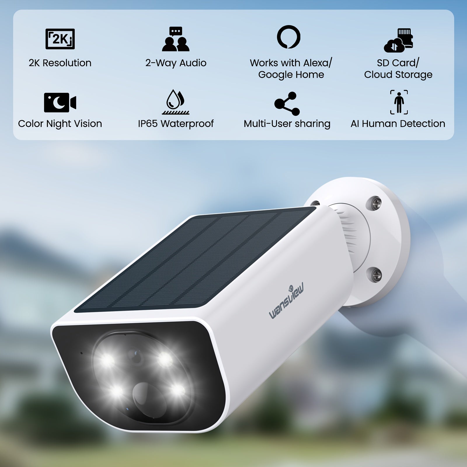 2K Solar Powered Wireless Security Camera Motion Detection & Two-Way Audio by Snagg An Outdoor Camera