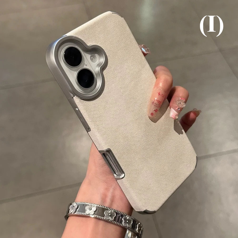 Luxury Jeans Fabric Soft Plating Shockproof Case – for iPhone 16 Series - I - White / Pro - Phone Cases & Covers