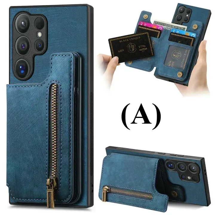 Zipper Leather Magnetic Wallet Case – Samsung Galaxy S25 Series - A - Blue / Ultra - Phone Cases & Covers