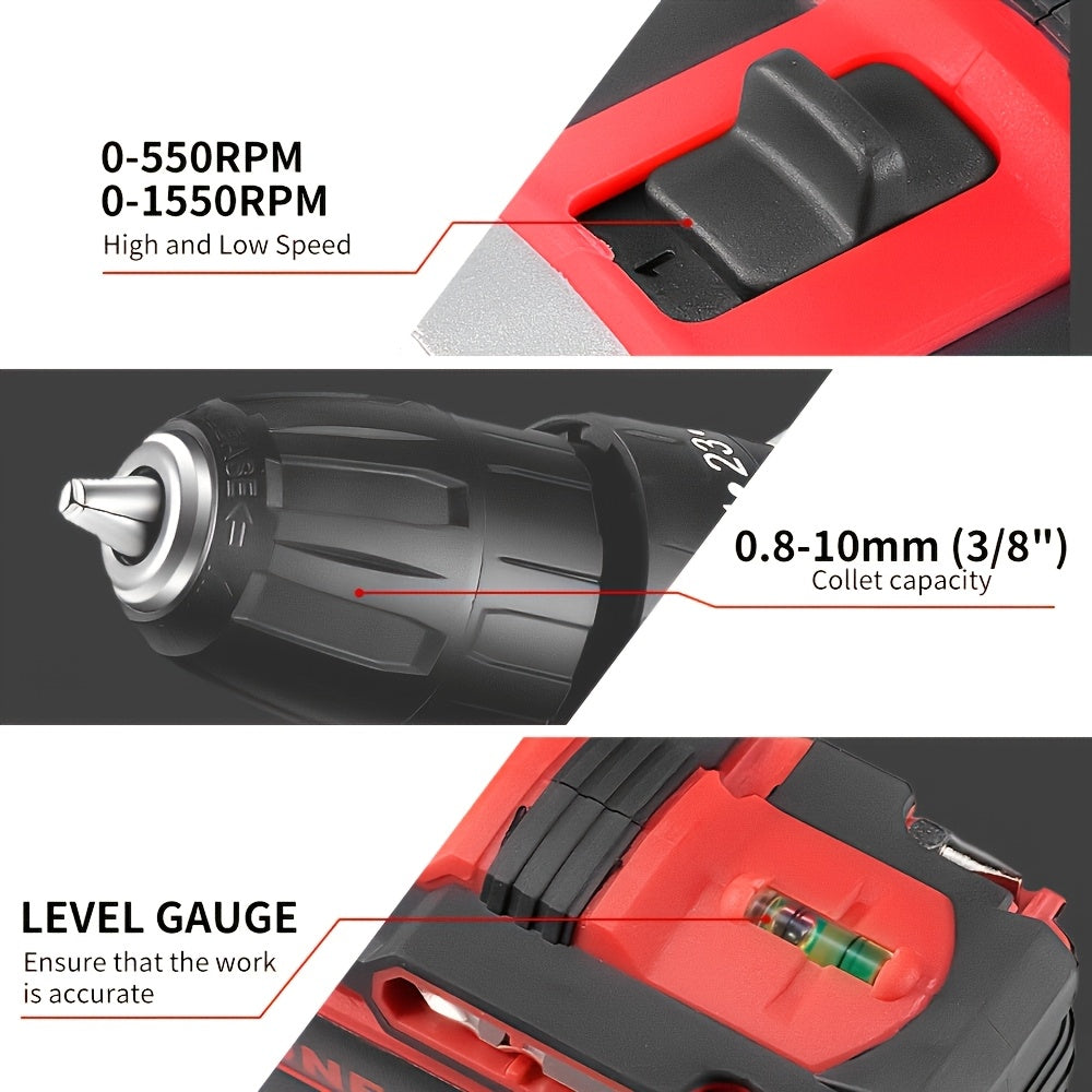Cordless Electric Impact Drill Kit – 2 Batteries + Toolbox