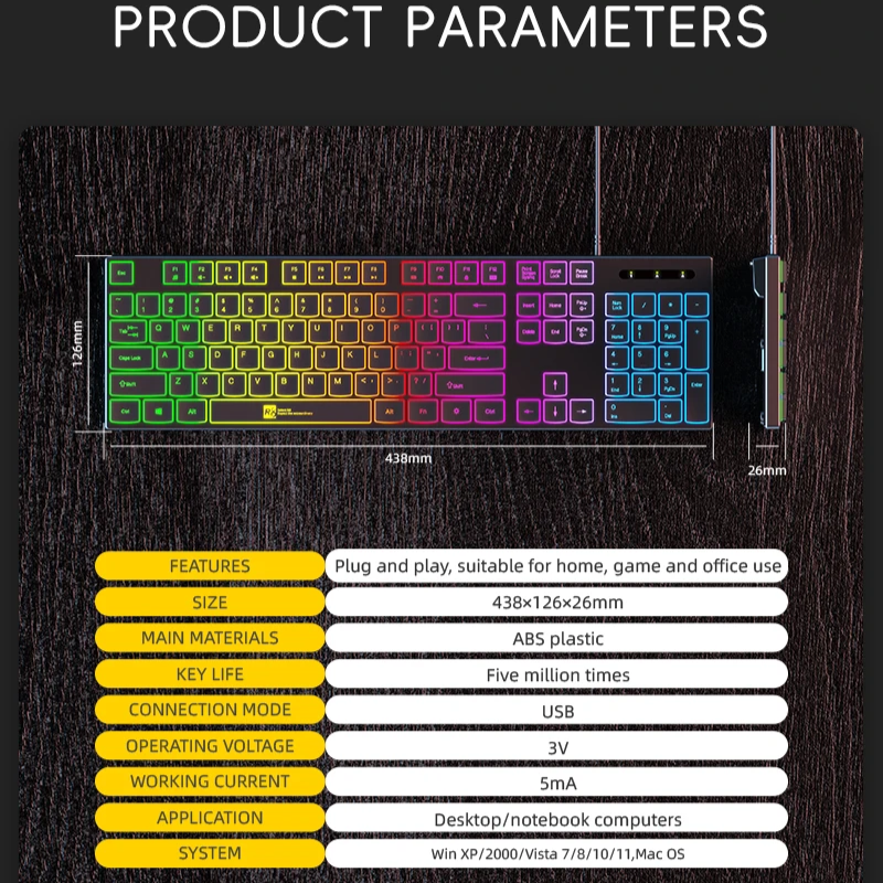 Wired RGB Gaming Keyboard – 104 Key USB Backlit Design with Ergonomic Layout for PC & Laptop by Snagg A Keyboard