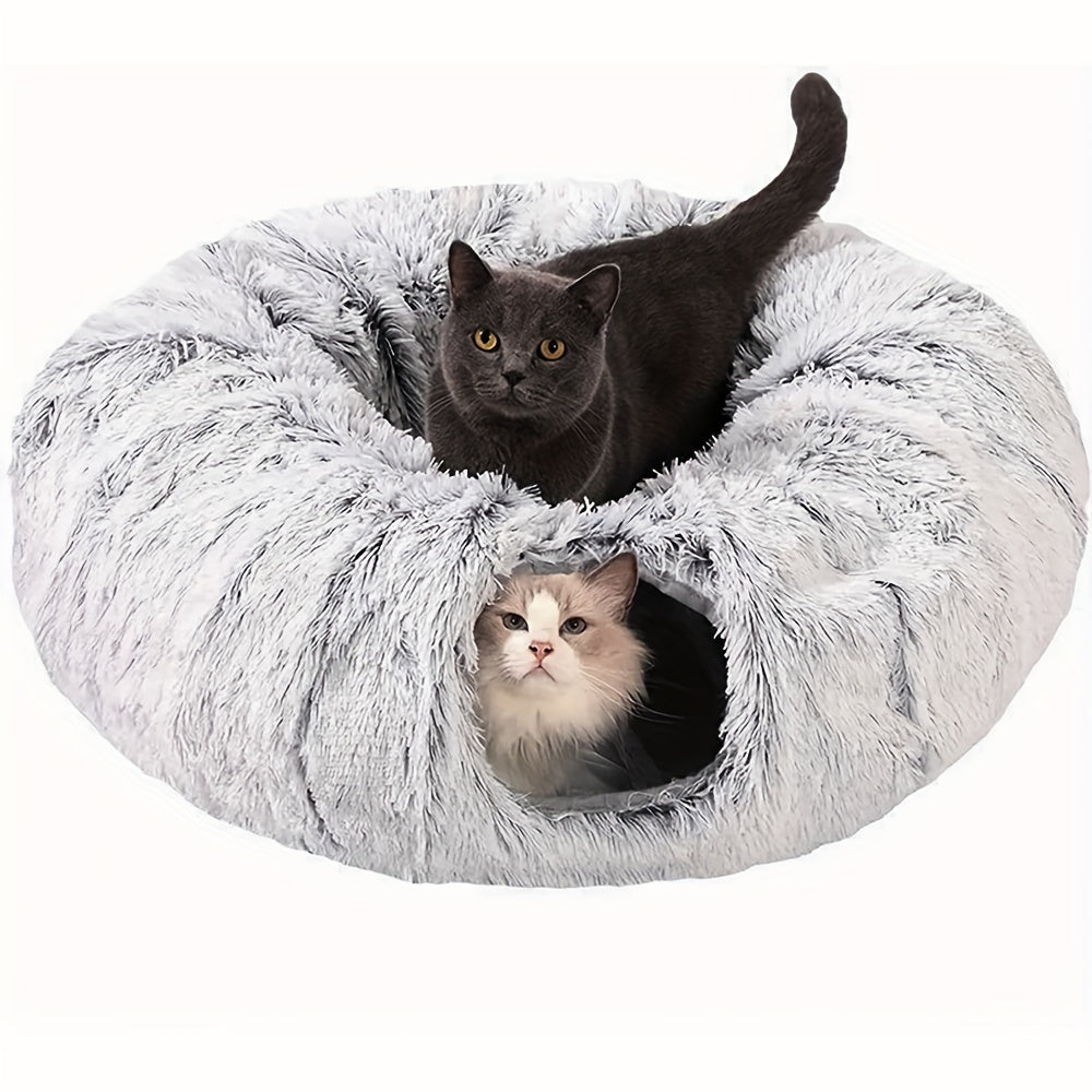 Plush Cat Tunnel Bed with Play Mat by Snagg A Cave