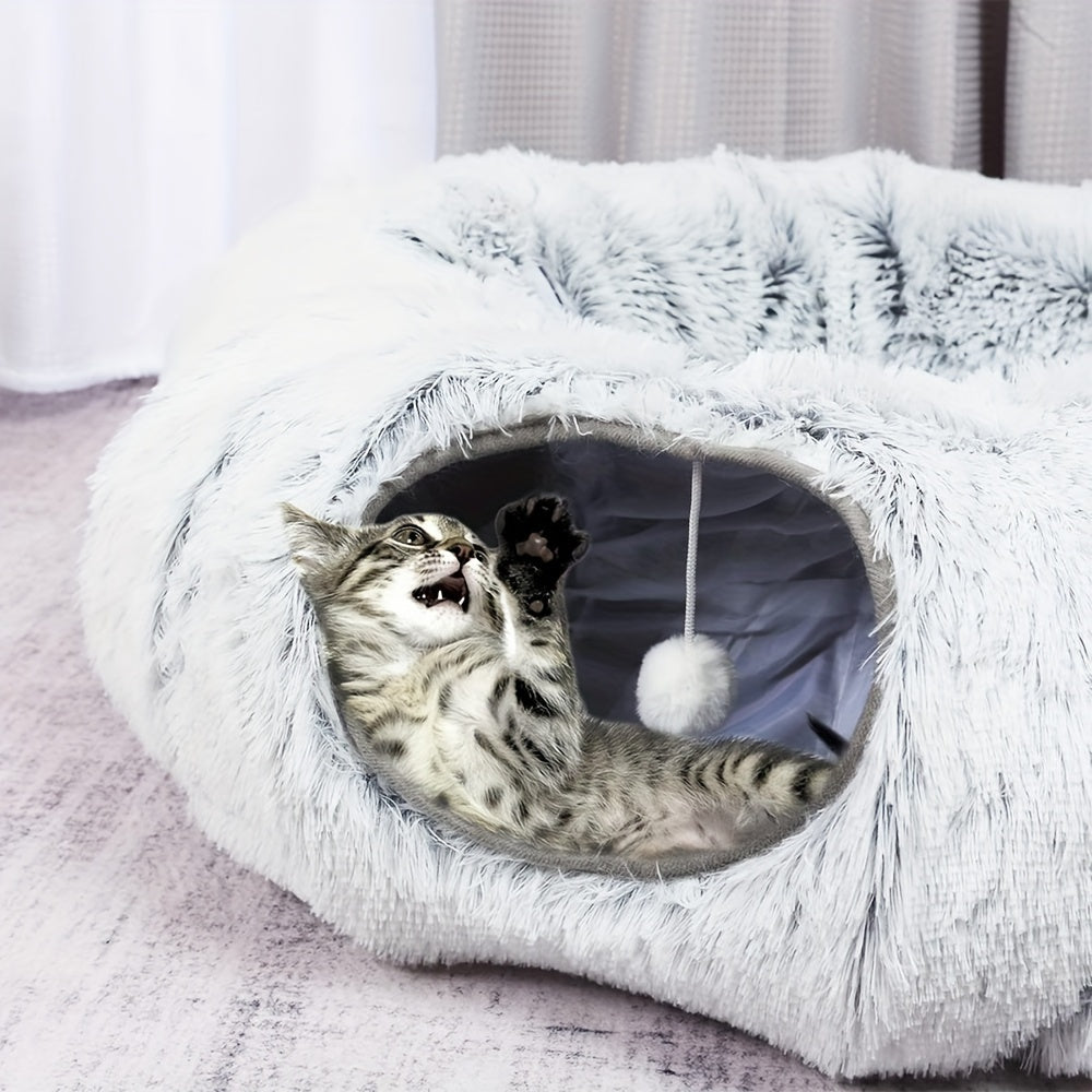 Plush Cat Tunnel Bed with Play Mat by Snagg A Cave