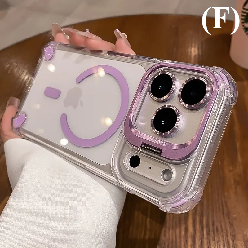 Luxury Transparent Airbag Case - For iPhone 16 Series - F - Purple / Phone Cases & Covers