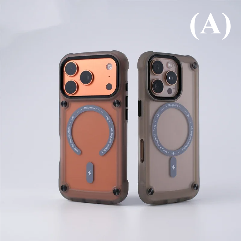 Metal Button Shockproof Magnetic Matte Translucent Case – for iPhone 17 Series - A - Black / iPhone17 Pro - Phone Cases