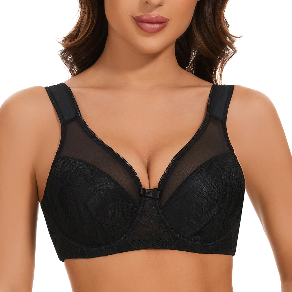 Plus Size Floral Lace Minimizer Bra | Underwire Full Coverage Lifting Support