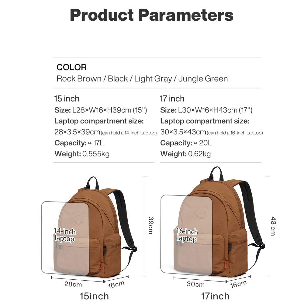 Lightweight Casual Laptop Backpack 15" – Water-Resistant Travel Bookbag & Small Hiking Bag (17–20L)