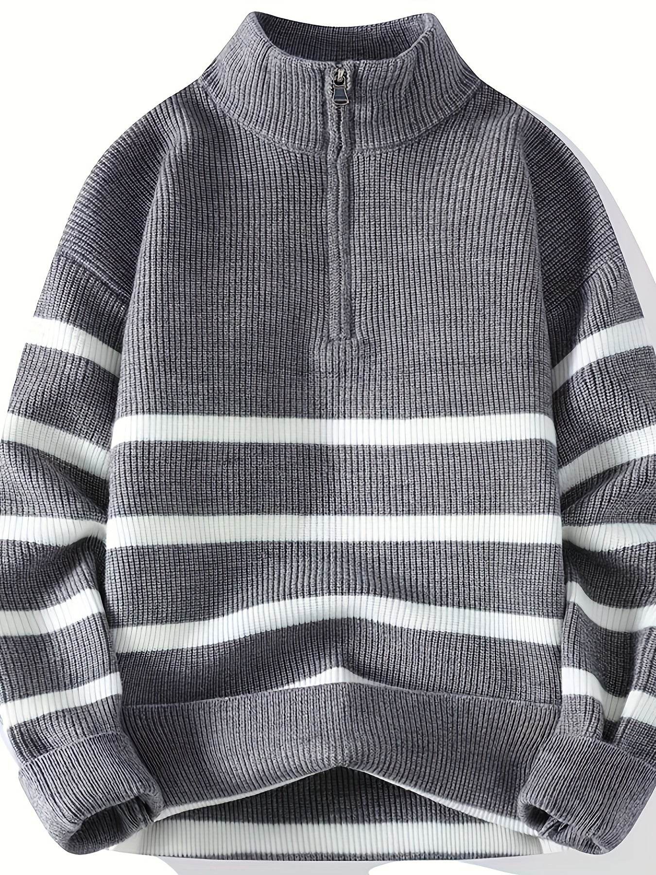 Casual Knitted Men’s Pullover with High Neck & Quarter Zip - SnaggIt