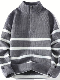 Casual Knitted Men’s Pullover with High Neck & Quarter Zip - SnaggIt