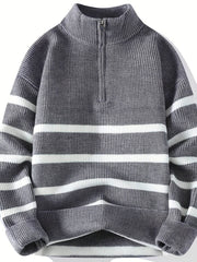 Casual Knitted Men’s Pullover with High Neck & Quarter Zip - SnaggIt
