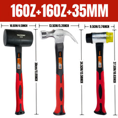 2 / 3 Pcs Shock Absorbing Hammer Set – Home Repair & DIY Essential - 3-piece (16oz + 16oz + 35mm) - General Hand Tools