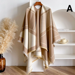 Double Sided Thick Pashmina Shawl & Poncho for Women - A - Khaki - Others In Fashion