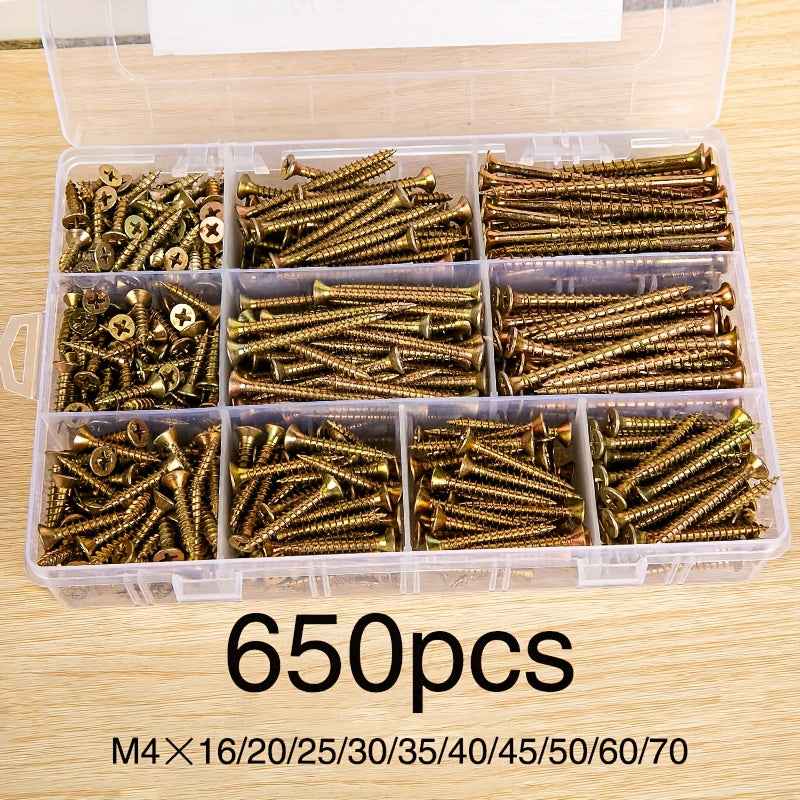 650 Piece M4 Galvanized Screw Set (16–70mm Assorted Sizes) - Pcs combination set - Power Tools Gadget