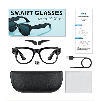 M02 Ultra AI Smart Glasses – 1080P HD Camera with 32GB Storage & Charging Case