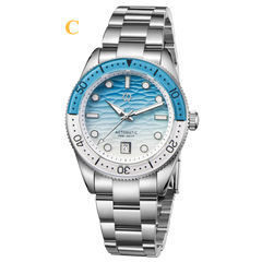 Ocean Blue Automatic Diver’s Watch – Sapphire Glass | 150M Water Resistance - C - Dark / Stainless Steel - Men’s Watches