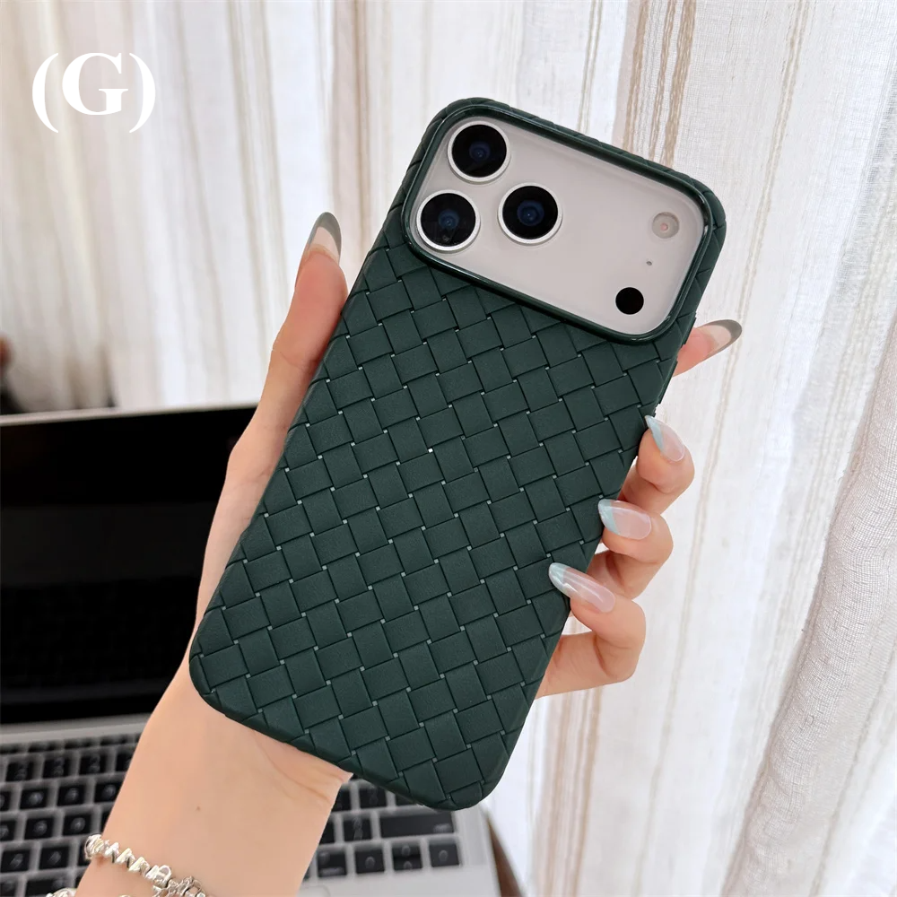 Braided Textured Breathable Shockproof Back Case – for iPhone 16 Series - G - Green / Plus - Phone Cases & Covers