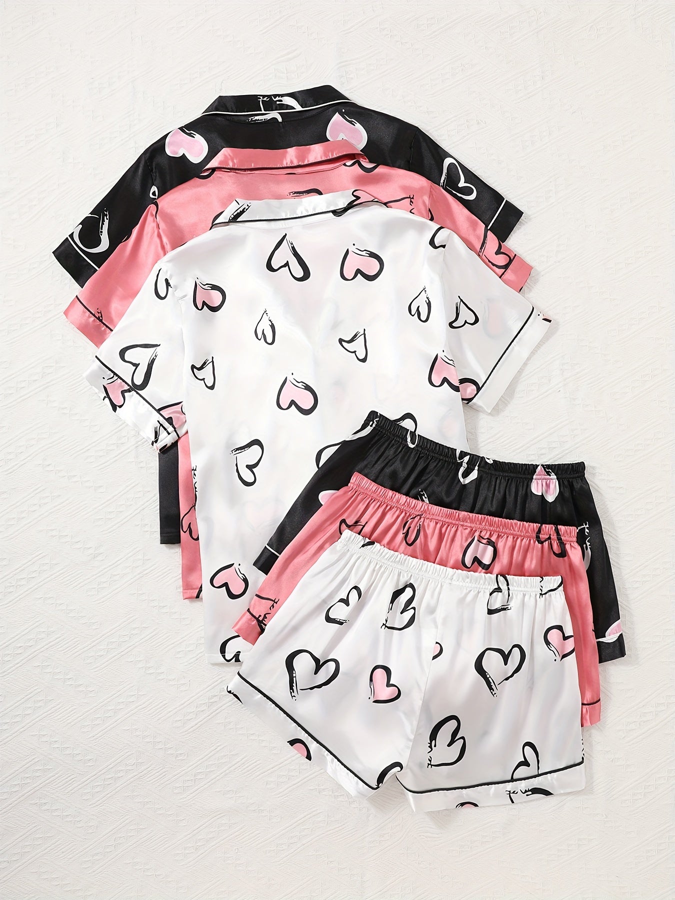 Women’s Love Print Satin – 3-Piece Pajama Set by Snagg A Pajama