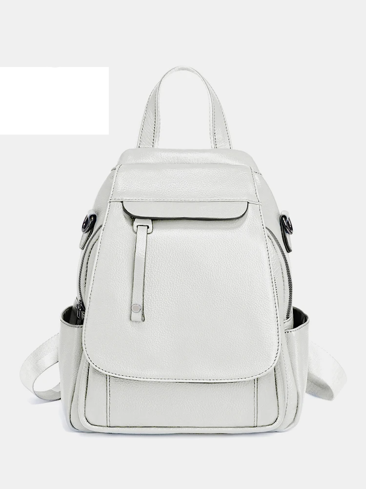 Genuine Leather Women's Fashion Backpack – High-Quality School & Travel Shoulder Bag with Multifunctional Pockets