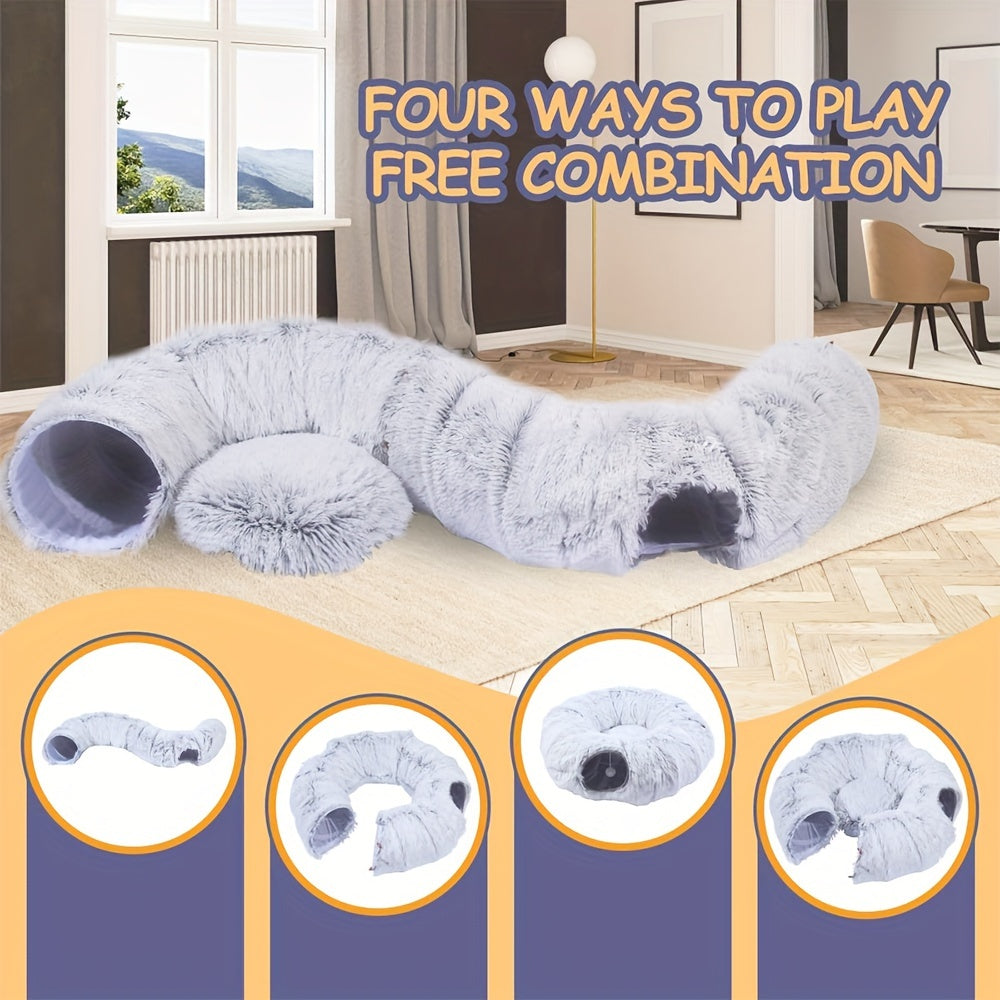Plush Cat Tunnel Bed with Play Mat by Snagg A Cave