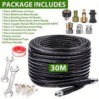 BAY Sewer Jetter Kit for Pressure Washer – 5800PSI Drain Cleaner Hose (30M)