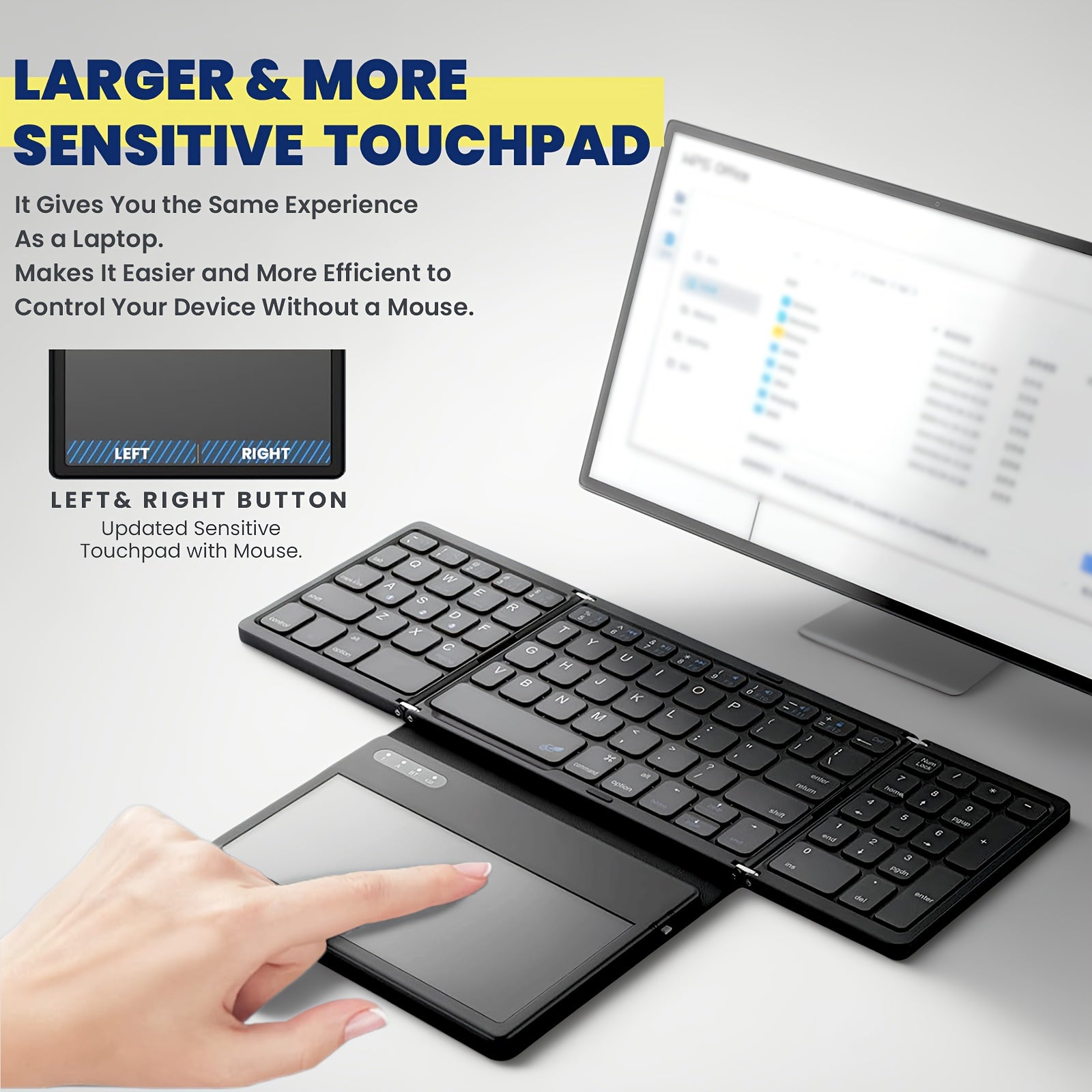 Portable Foldable BT Keyboard with Large Touchpad for Android, Windows, iOS, Mac, PC, Tablet, Phone by Snagg A Wireless Keyboard