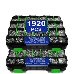 1920pcs Nut and Bolt Assortment Kit Stainless Steel Phillips Pan Head & Countersunk Bolts with Double-Sided Toolbox