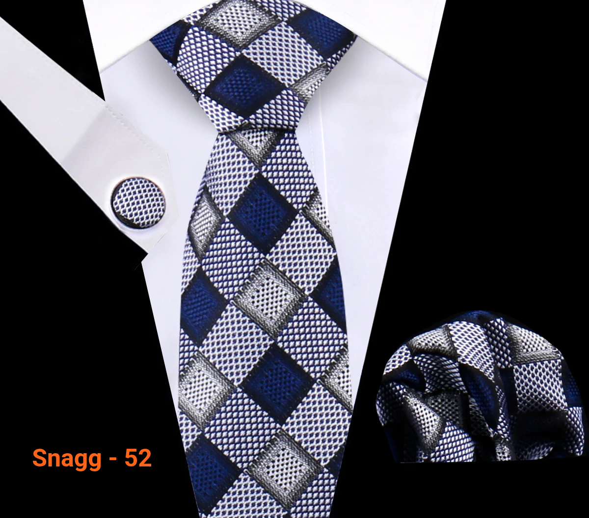 Classic Plaid Tie Set for Men - Necktie with Matching Pocket Square & Cufflinks - Snagg - 52 - Others In Fashion