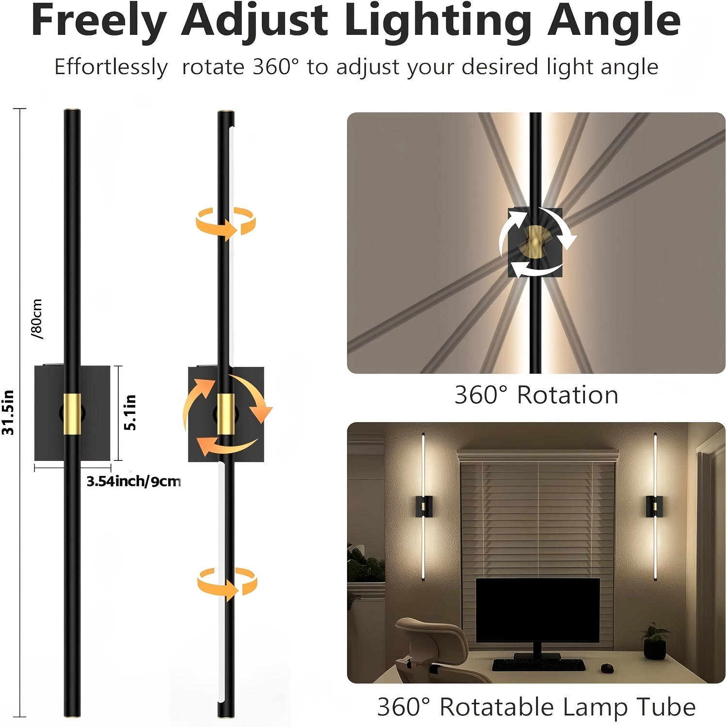 31.5" Wireless LED Wall Lamp – 360° Rotatable by Snagg A Wall Light