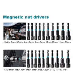 20PCS Magnetic Nut Driver Set 1/4" Hex Impact Drill Bits Metric & SAE Nut Drivers