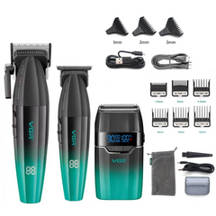 Professional 3 Piece All Metal Barber Suite – 9000 RPM Master Clipper, DLC Trimmer, and Titanium Shaver Collection