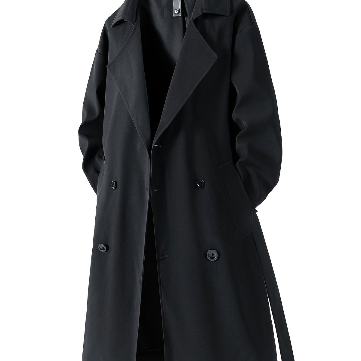 Elegant Men’s Black Double-Breasted Trench Coat by Snagg A Coat