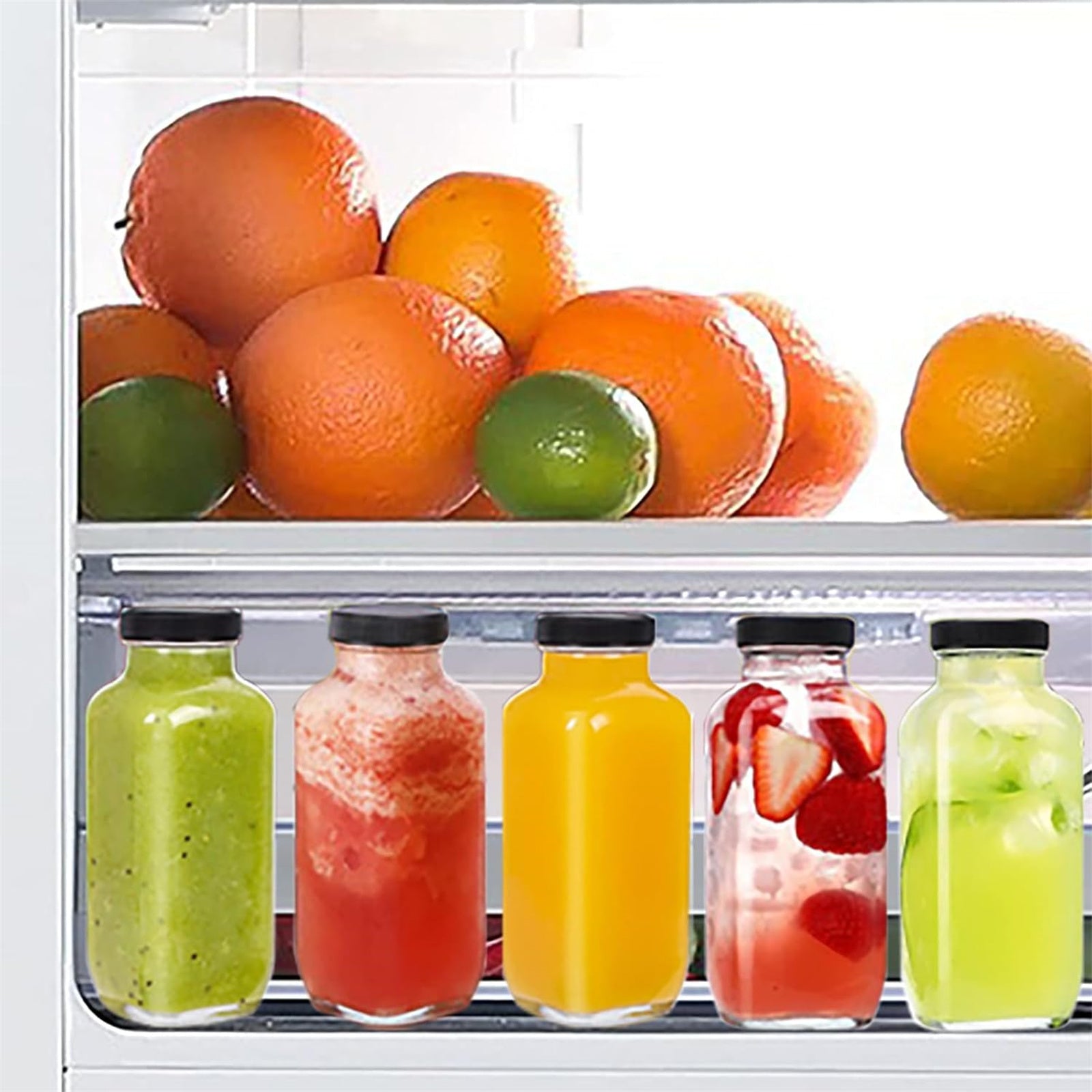 Glass Travel Juice Bottles 12 Pack 500ml Leak Proof BPA Free Lids by Snagg A Bottle