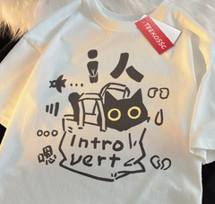 Introvert Cat Print Womans Streetwear T-Shirt