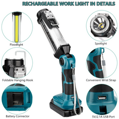 2000LM LED Work Light Compatible With Ryobi/Dewalt/Makita/Milwaukee Batteries
