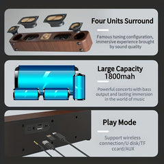 Retro Wood Grain Soundbar – Dual Wireless Speakers with USB, Card Slot & Mic Input by Snagg A Portable Speaker