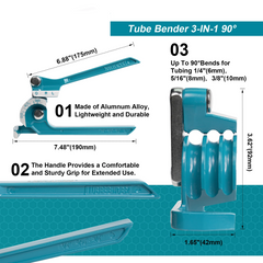3 IN 1 Mini Hand Tube Bender – 1/4" 5/16" 3/8" Copper, Aluminum, Brass & Thin Steel Pipes