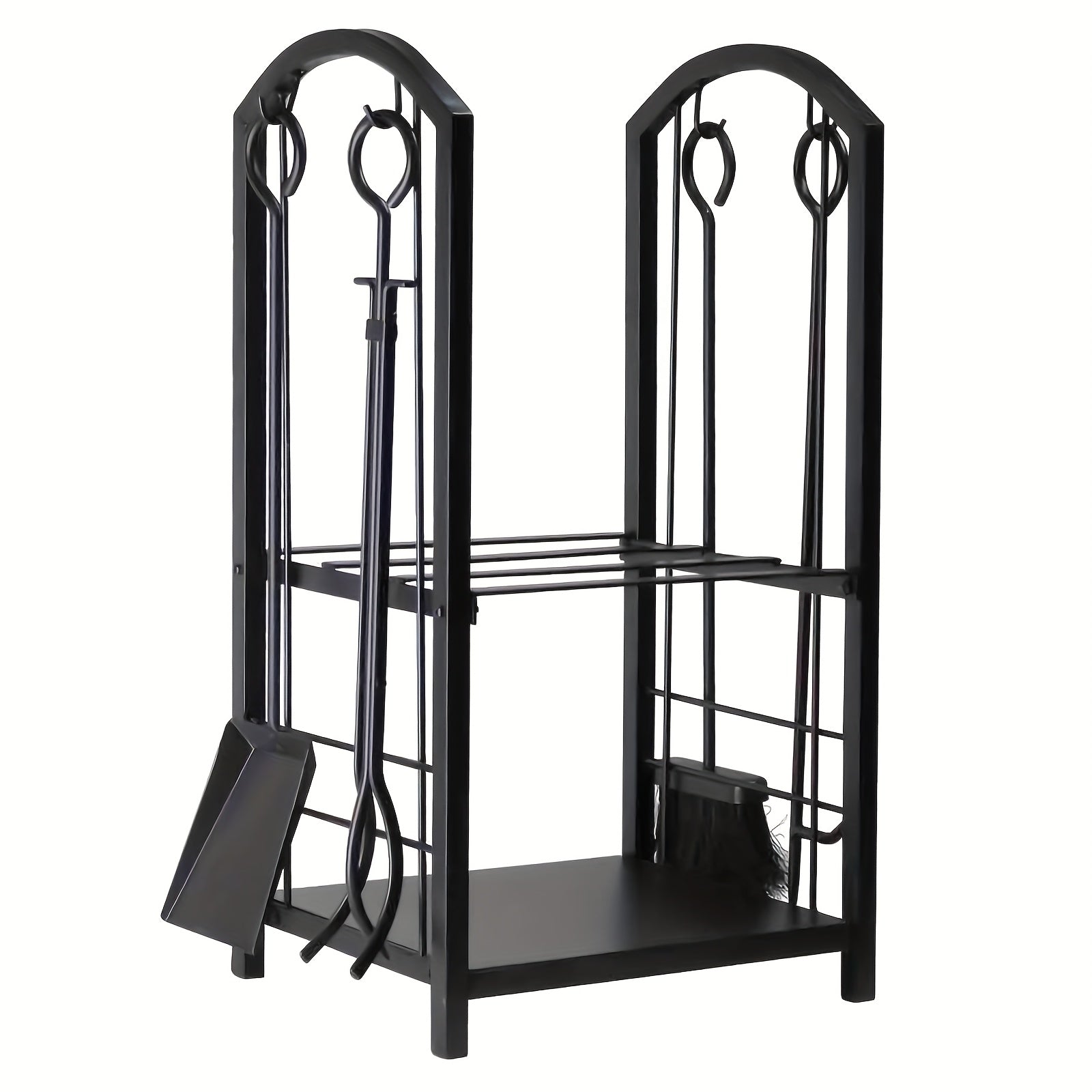 Wrought Iron Firewood Log Rack with Fireplace Tool Set by Snagg A Rack