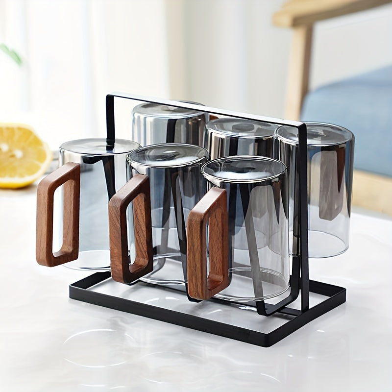 Glass Cup Set With Wooden Handle 4 Or 6 Pack Home Tea Cups by Snagg A Cup