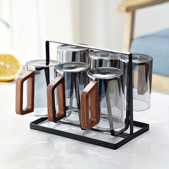 Glass Cup Set With Wooden Handle 4 Or 6 Pack Home Tea Cups by Snagg A Cup