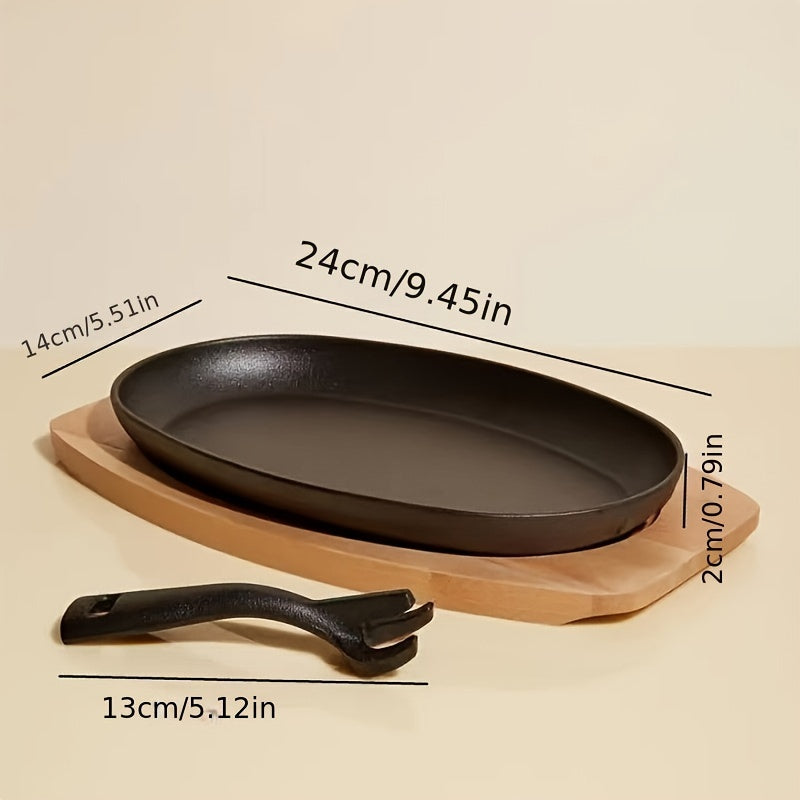Cast Iron Grill Pan with Wooden Tray by Snagg A Pan