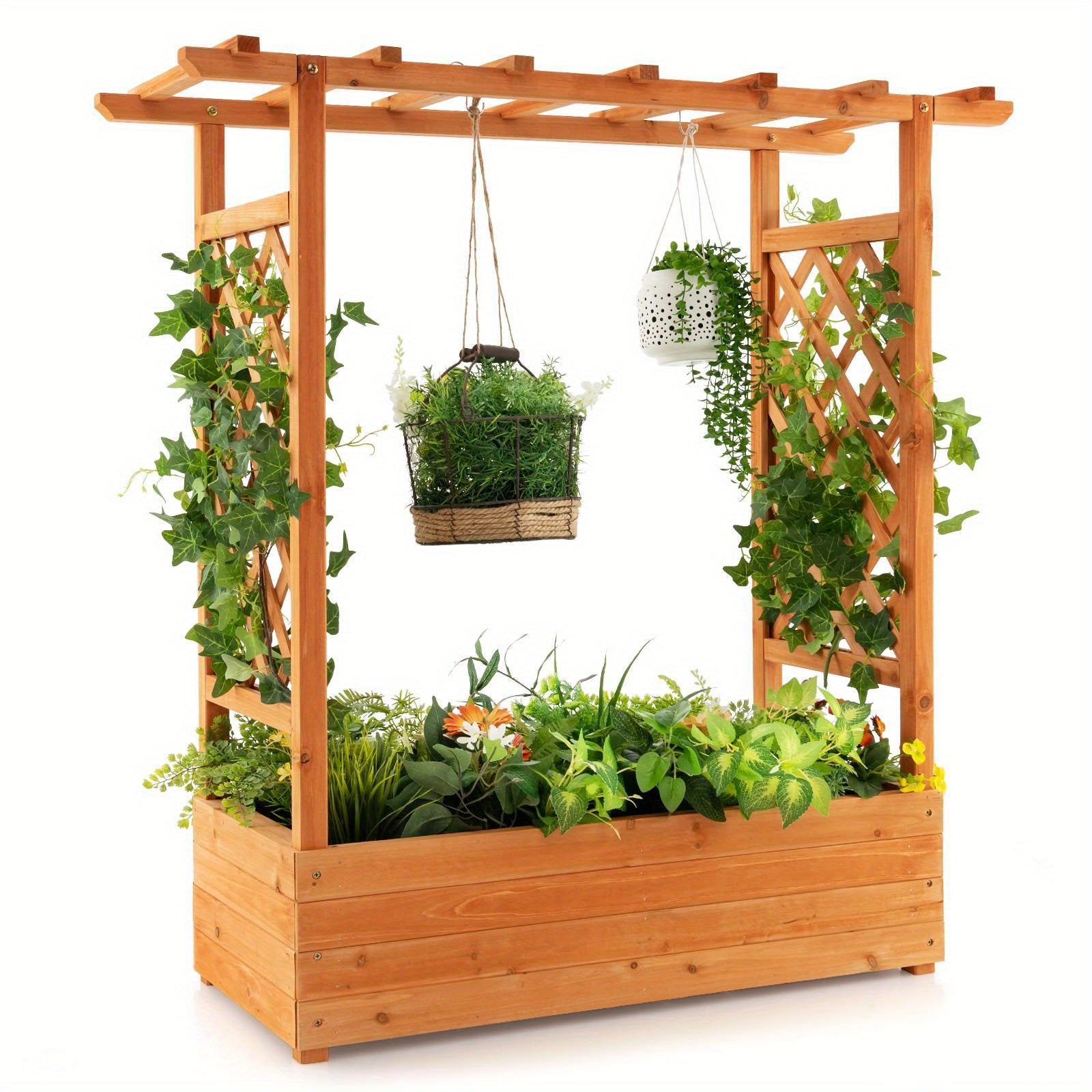 Large Wooden Raised Planter Box with Trellis by Snagg A Garden Bed